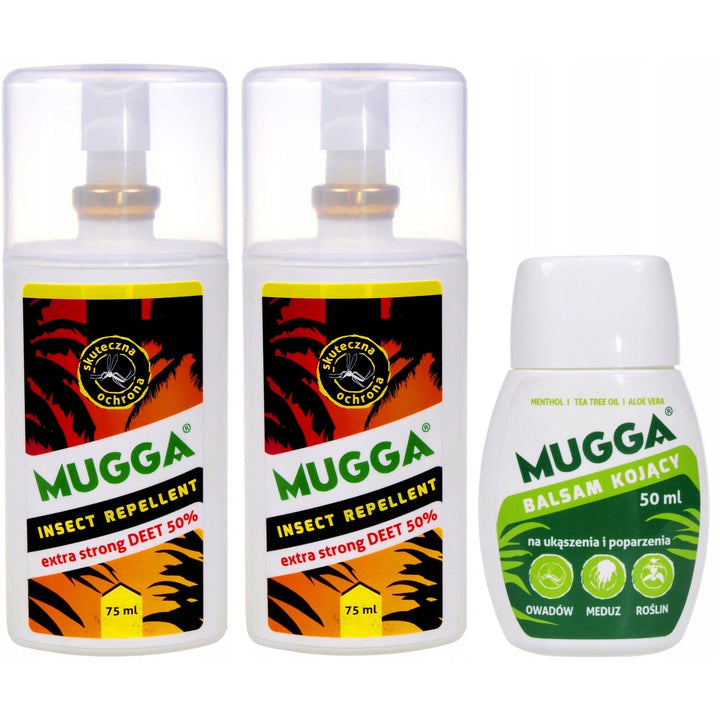 Mugga-sæt 2x Mugga Spray 50 % 75 ml + Mugga beroligende balsam 50 ml