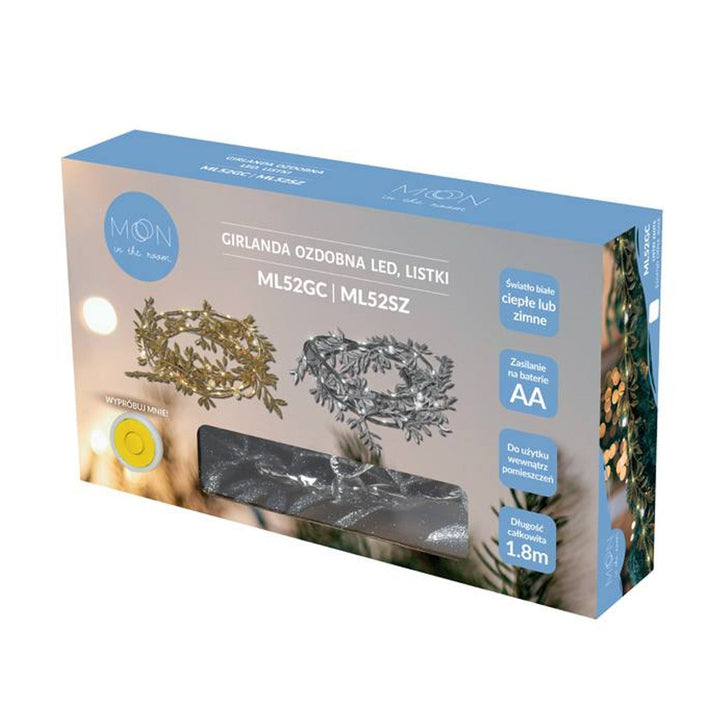 LED-dekorationsgirlande ML52GC 1,8 m, gyldne blade, varmt hvidt lys, strømforsyning 3x AA
