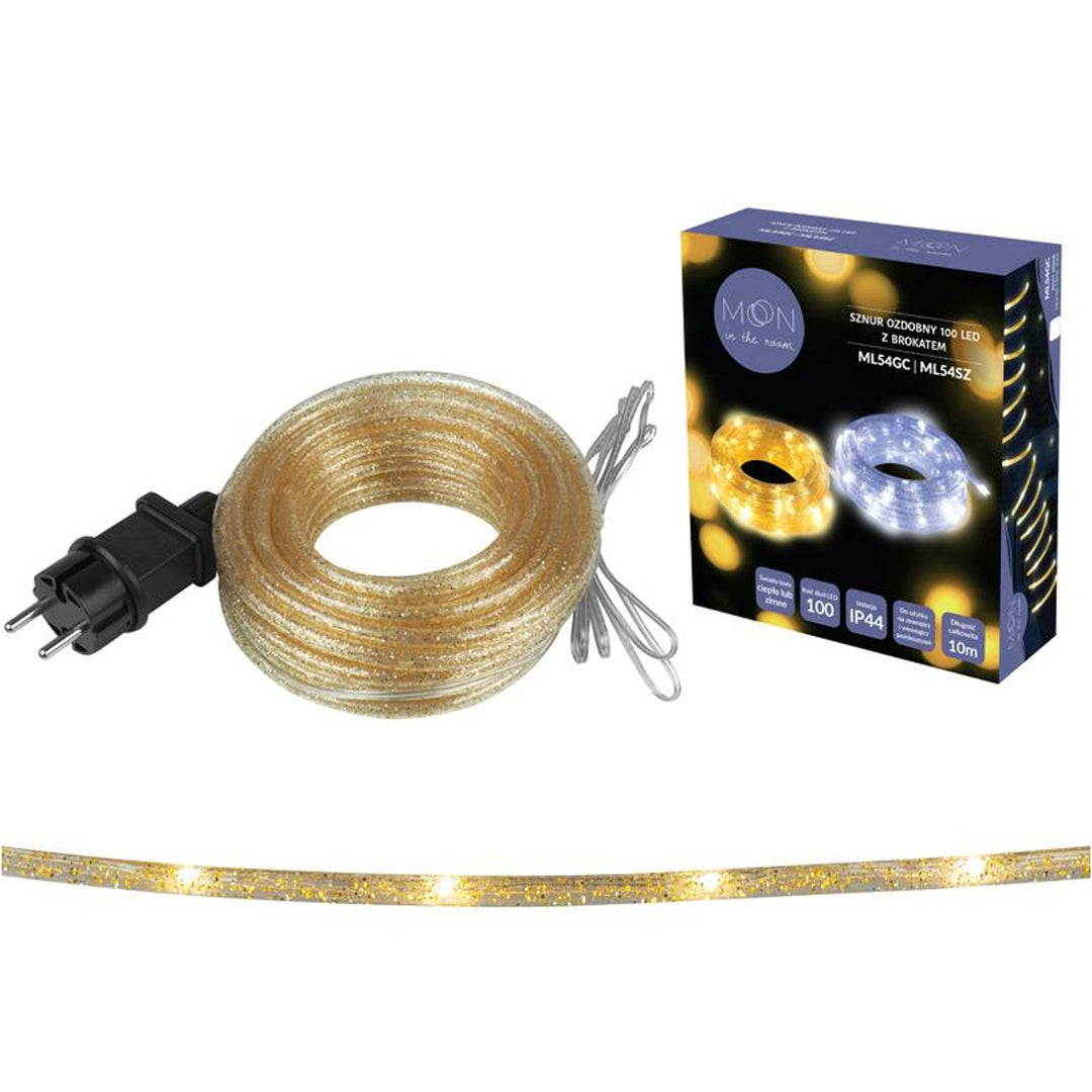 Dekorativt lyssnor ML54GC 100LED 10m med guldglimmer, varm hvid IP44