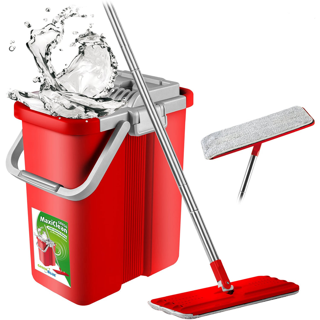 Flad moppe med automatisk spand + 3 mikrofiberklude