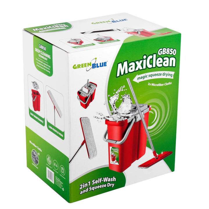 Flad moppe med automatisk spand + 3 mikrofiberklude