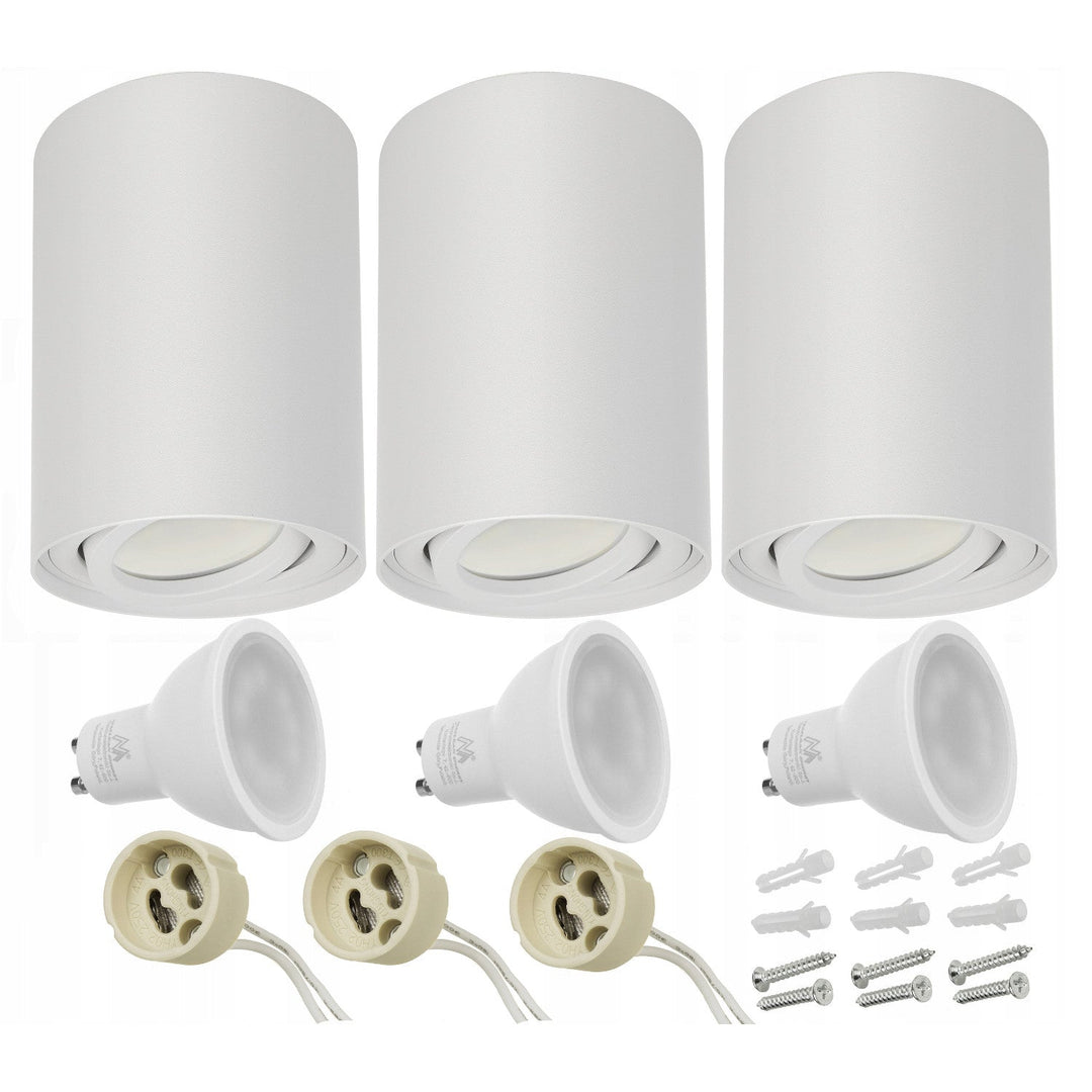 3x Maclean hvid rund loftslampe MCE422 + 3x LED-pære GU10 5W 4000K