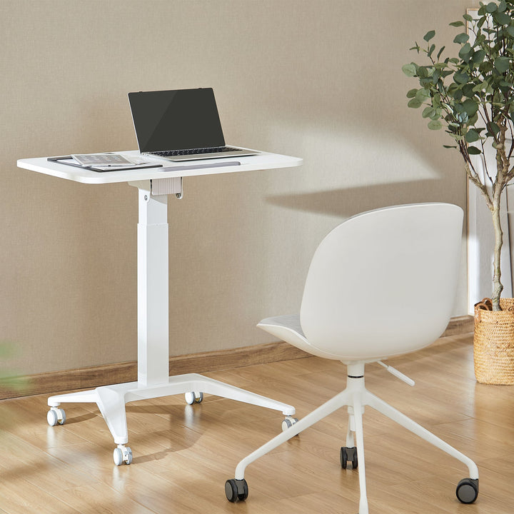 Mobil skrivebord til bærbar computer Maclean, hvid, pneumatisk højdejustering, 80x52 cm, 8 kg maks., 109 cm høj, MC-453W