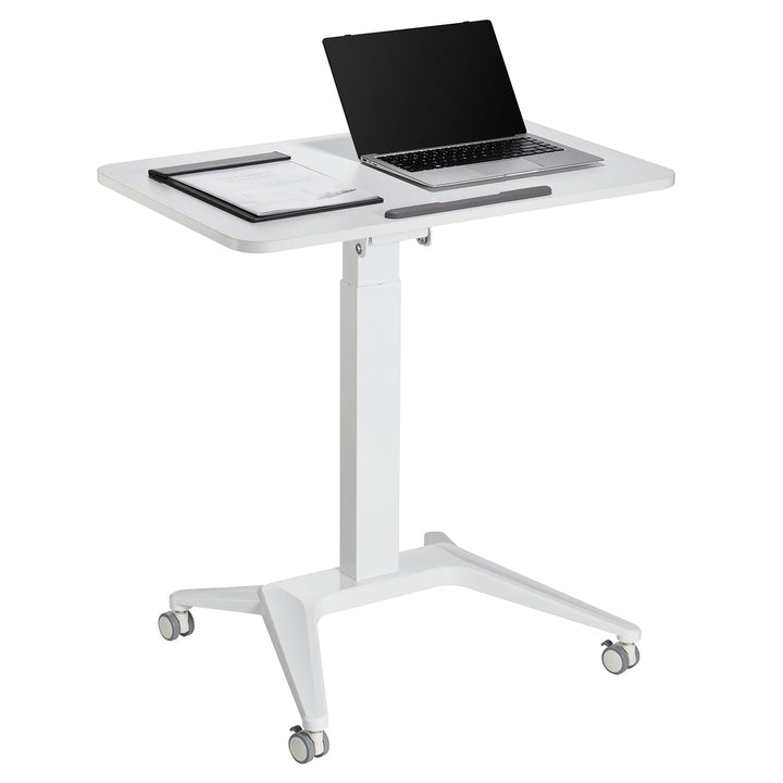 Mobil skrivebord til bærbar computer Maclean, hvid, pneumatisk højdejustering, 80x52 cm, 8 kg maks., 109 cm høj, MC-453W