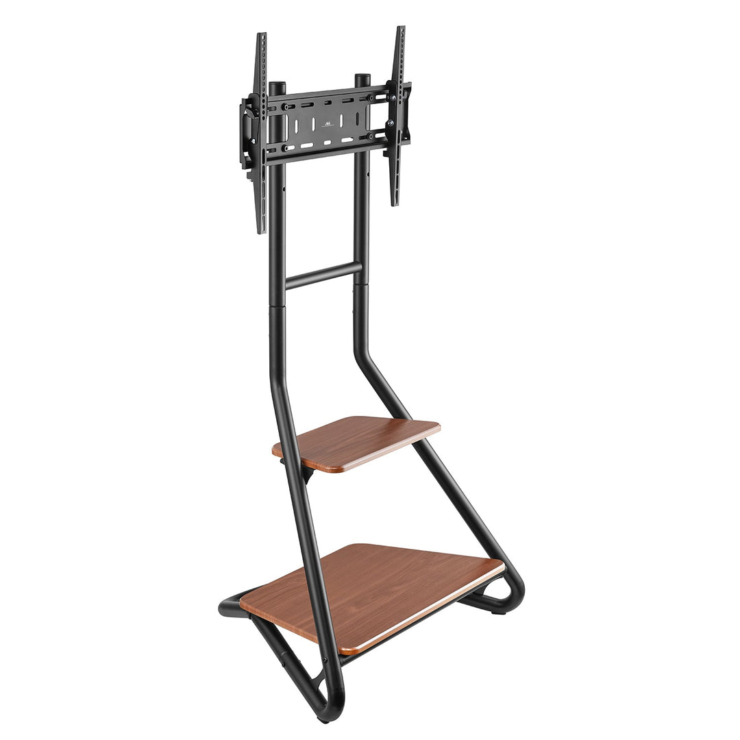 Fritstående TV-holder / hjørneholder Maclean, i Bauhaus-stil, to-trins træhylder, maks. 40 kg, 37-75'', MC-455