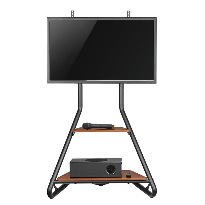Fritstående TV-holder / hjørneholder Maclean, i Bauhaus-stil, to-trins træhylder, maks. 40 kg, 37-75'', MC-455