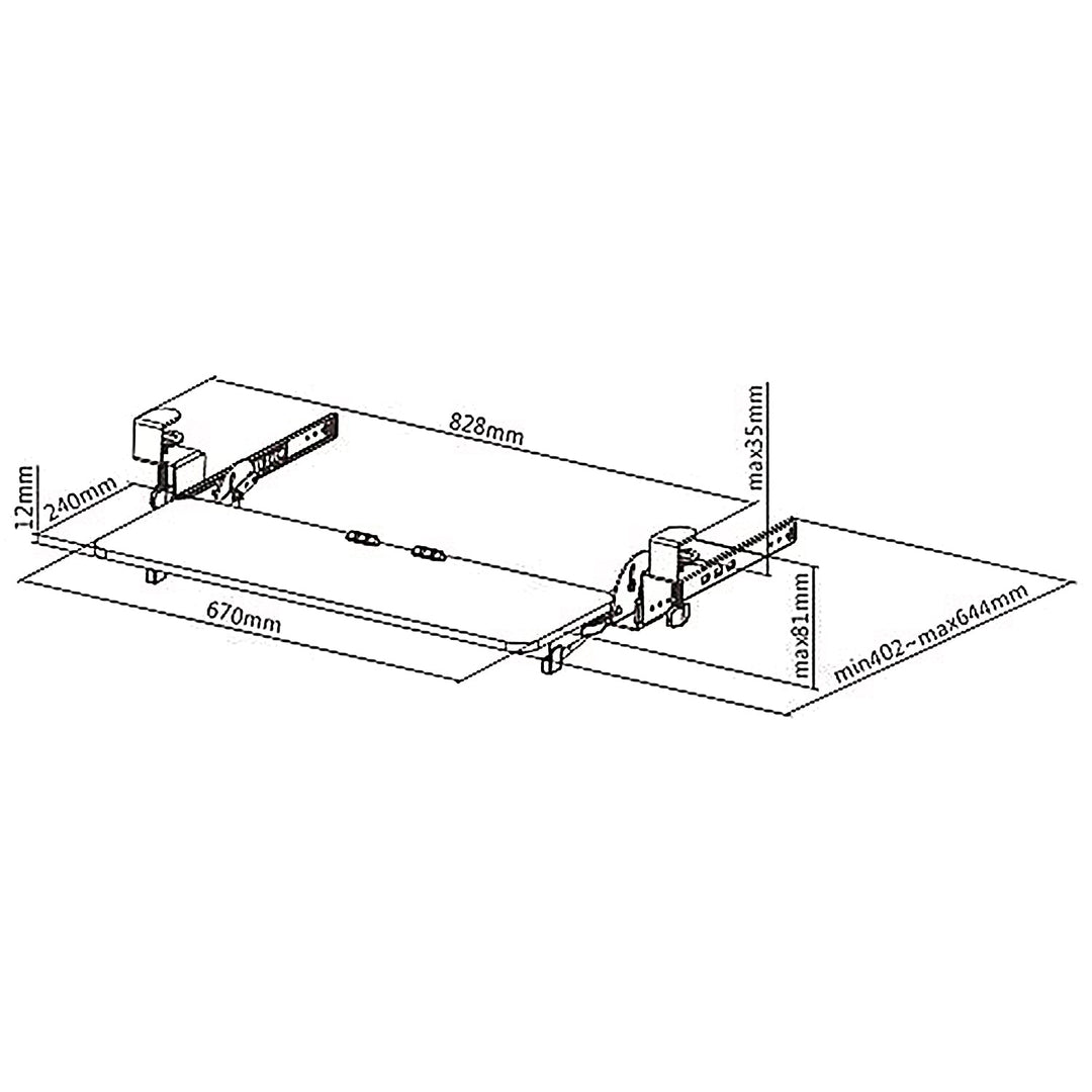 Maclean underbordstativ til tastatur, justerbart, maks. 5 kg, 67 x 24 cm, MC-462