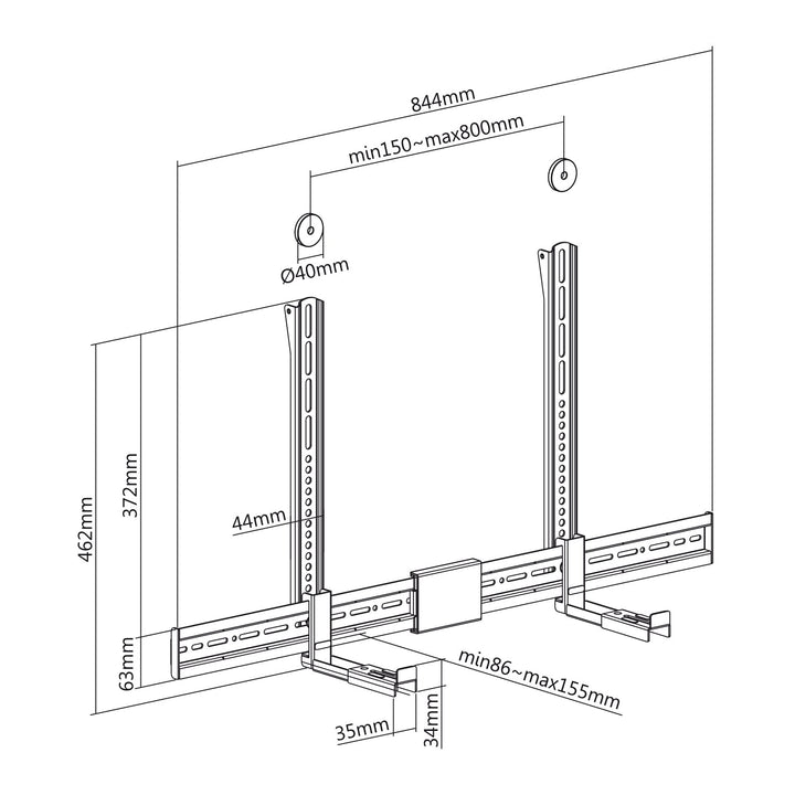 Justerbar soundbar-holder Maclean, dybde 86~155 mm, maks. 15 kg, MC-465