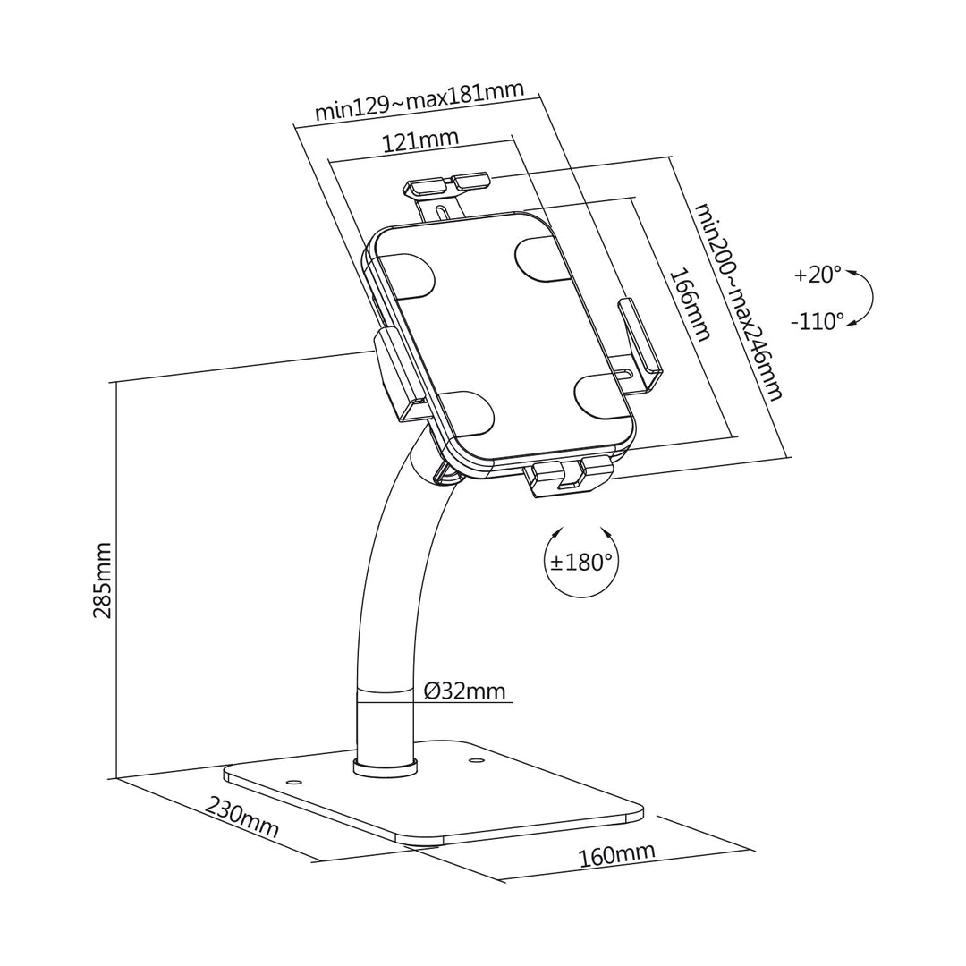 Maclean reklamestativ til tablet, bordmodel, med lås, 7,9"-11", universal, MC-468W