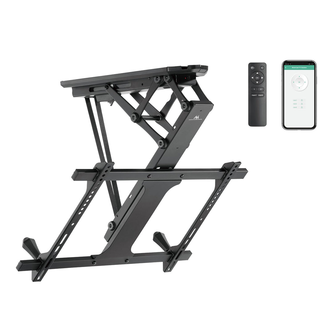 Maclean elektrisk loftmonteret tv-holder, TUYA-kompatibel, maks. VESA 600x400, til skrå vægge, fjernbetjening, 32"-70", 35 kg, MC-880T
