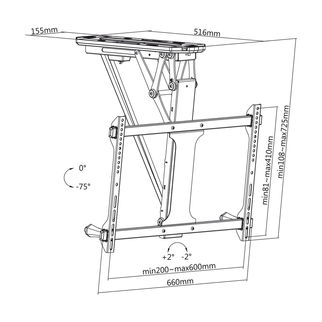 Maclean elektrisk loftmonteret tv-holder, TUYA-kompatibel, maks. VESA 600x400, til skrå vægge, fjernbetjening, 32"-70", 35 kg, MC-880T