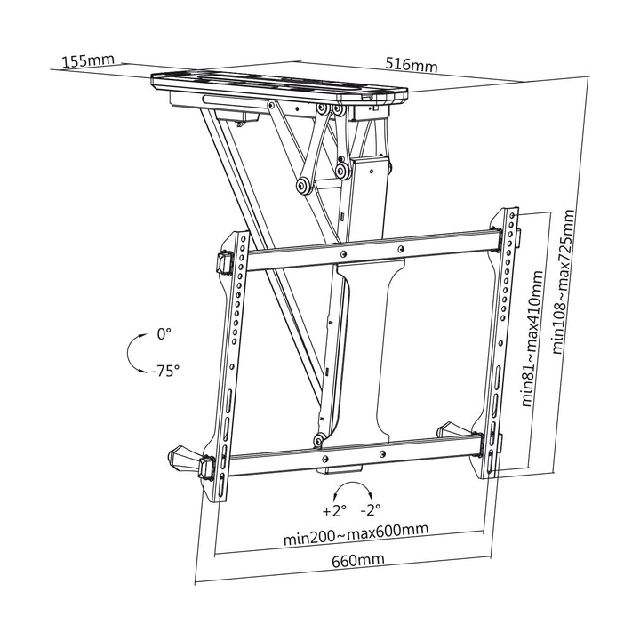 Maclean elektrisk loftmonteret tv-holder, TUYA-kompatibel, maks. VESA 600x400, til skrå vægge, fjernbetjening, 32"-70", 35 kg, MC-880T