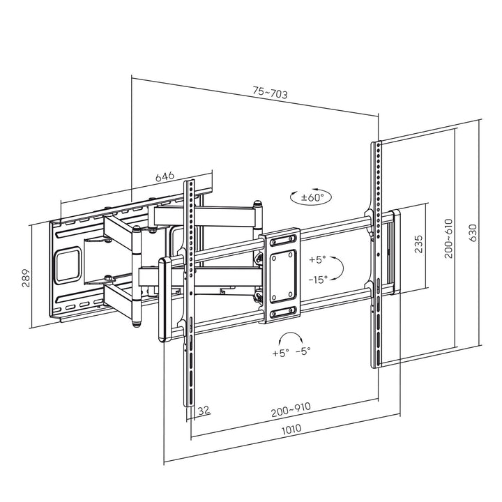 Maclean økonomisk tv-beslag, maks. VESA900x600, 60-120", 120 kg, sort, MC-482