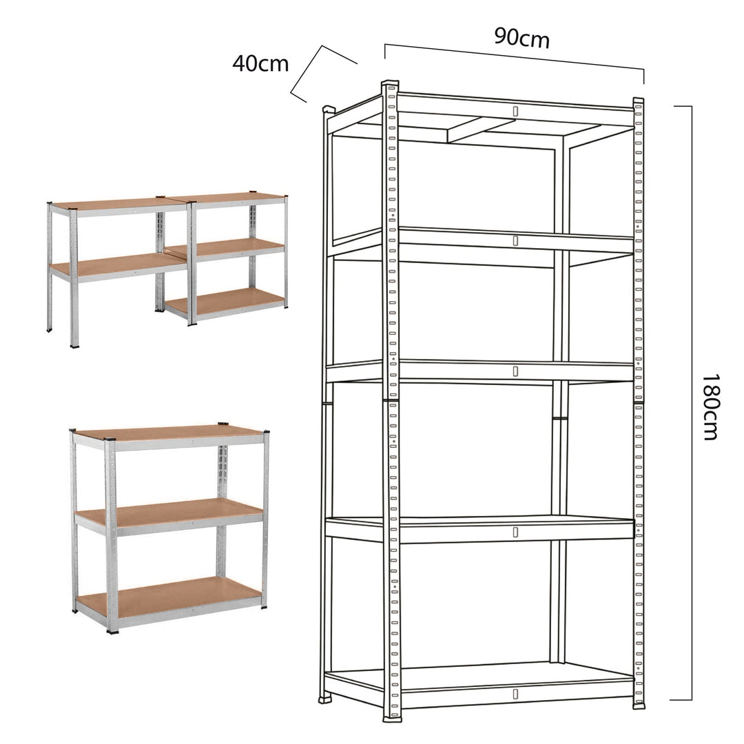 Metalopbevaringsreol, skab 175 kg x5 180x90x40cm GreenBlue, galvaniseret, sammenklappelig, MDF, GB378