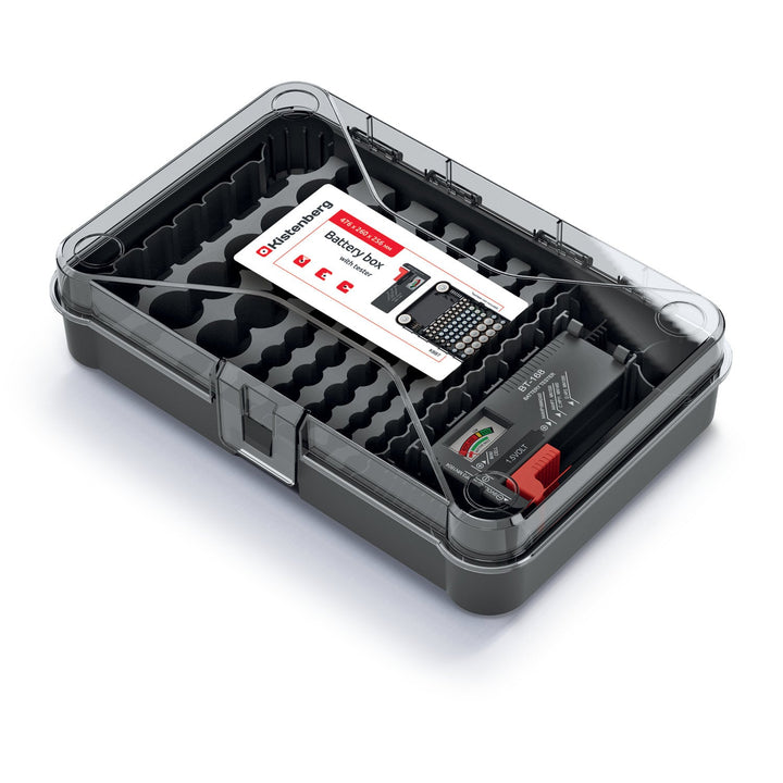 Batteriorganizer med udtagelig batteritester Kistenberg Battery Box KBBT