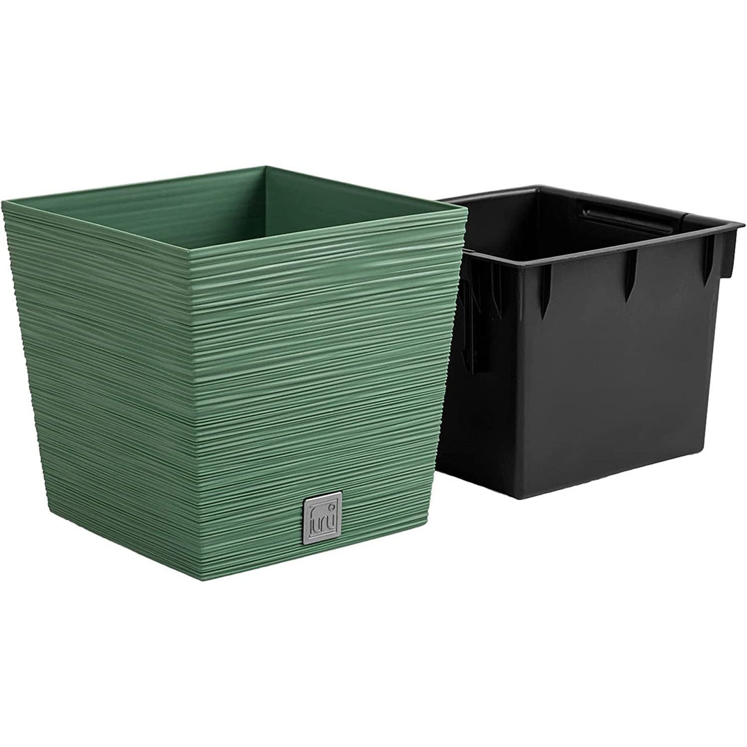 Blomsterpotte med indsats Prosperplast Furu Square Low DFS240-5615C - jordfarvet grøn