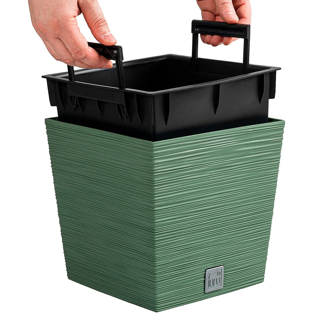 Blomsterpotte med indsats Prosperplast Furu Square Low DFS240-5615C - jordfarvet grøn