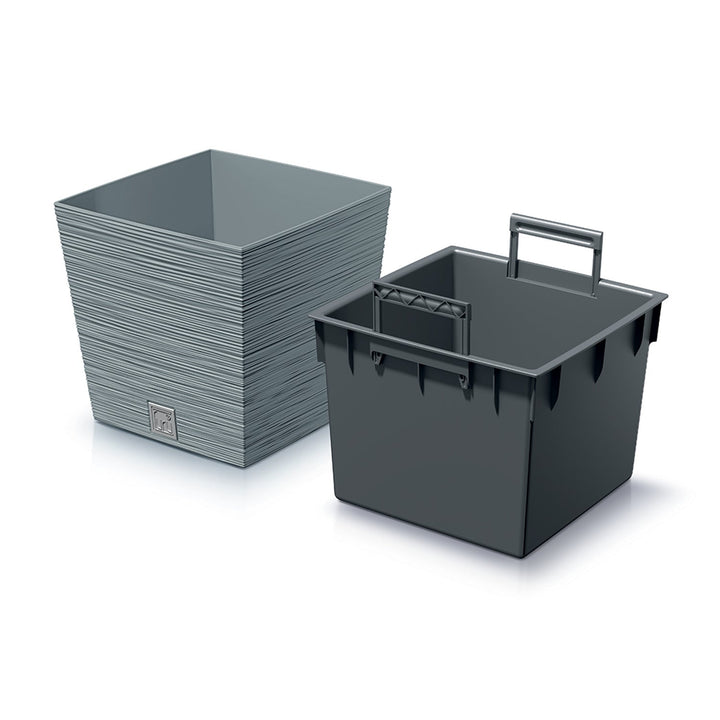 Blomsterpotte med indsats Prosperplast Furu Square Low DFS300-422U - farve beton (grå)
