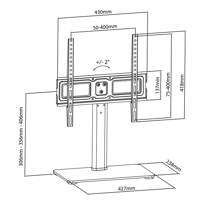 Universal TV-stativ Maclean, til TV-skab, fod, maks. 40 kg, maks. VESA 400x400, til TV 32-65", MC-450