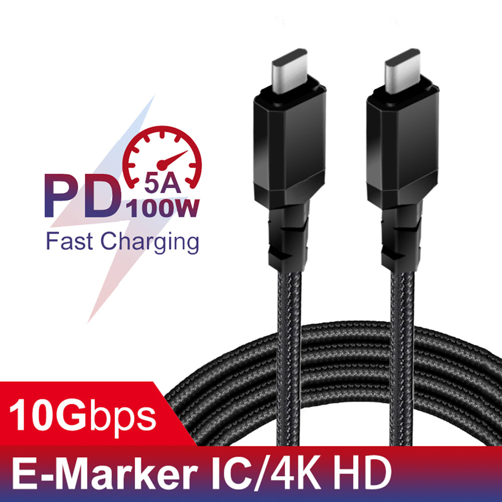 2 x USB-C 100W Maclean-kabel, understøtter PD, dataoverførsel op til 10 Gbps, 5 A, sort, 2 m lang, MCE492