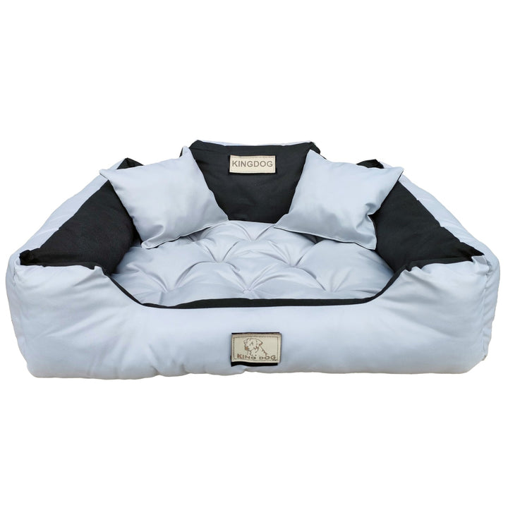 Hundeseng til katte 145x115 cm KingDog KIN145/115J-SZ - farve lysegrå/sort