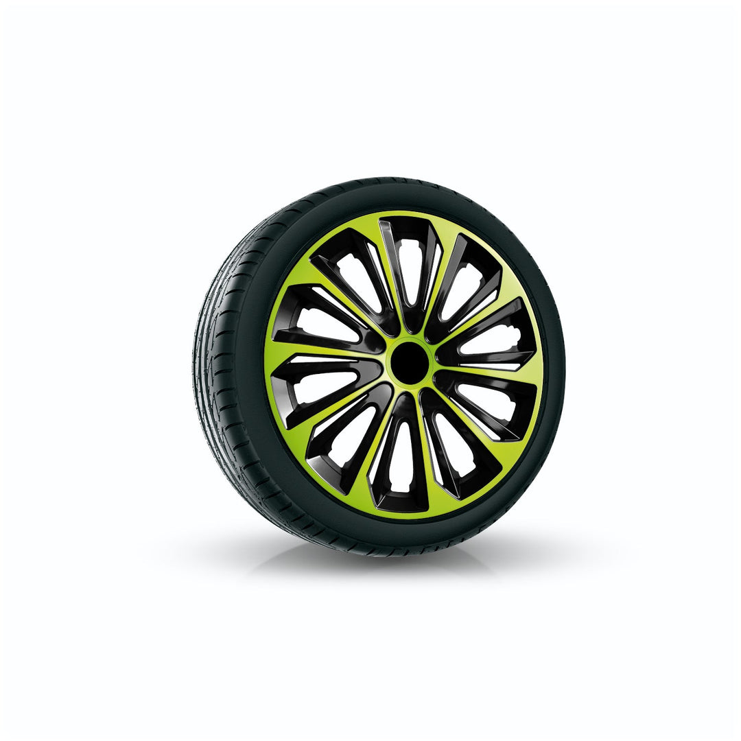 15" NRM STRONG DUO GREEN BLACK grøn-sorte hjulkapsler, 4 stk.