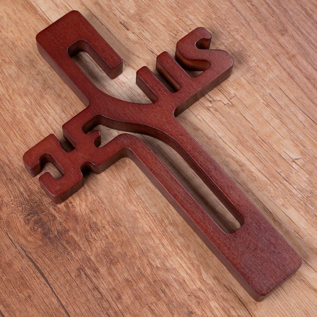 Træ kors med påskriften JEZUS, brun, 30 x 20 x 1,8 cm