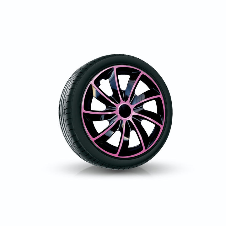 Universal hjulkapsler 14'' QUAD BiColor sort/lyserød 4 stk.