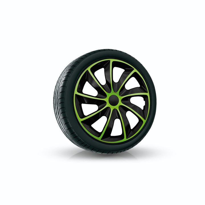 Universal hjulkapsler 15'' QUAD BiColor sort/grøn 4 stk.