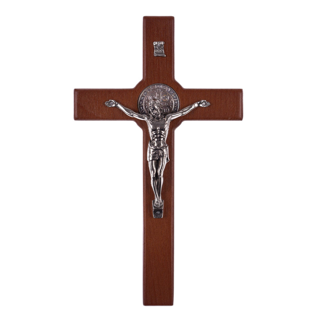 Trækrusifiks af St. Benedikt med passionshistorie, bronze, 18 x 10 x 1,8 cm