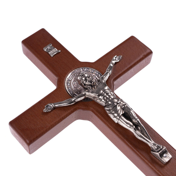 Trækrusifiks af St. Benedikt med passionshistorie, bronze, 18 x 10 x 1,8 cm