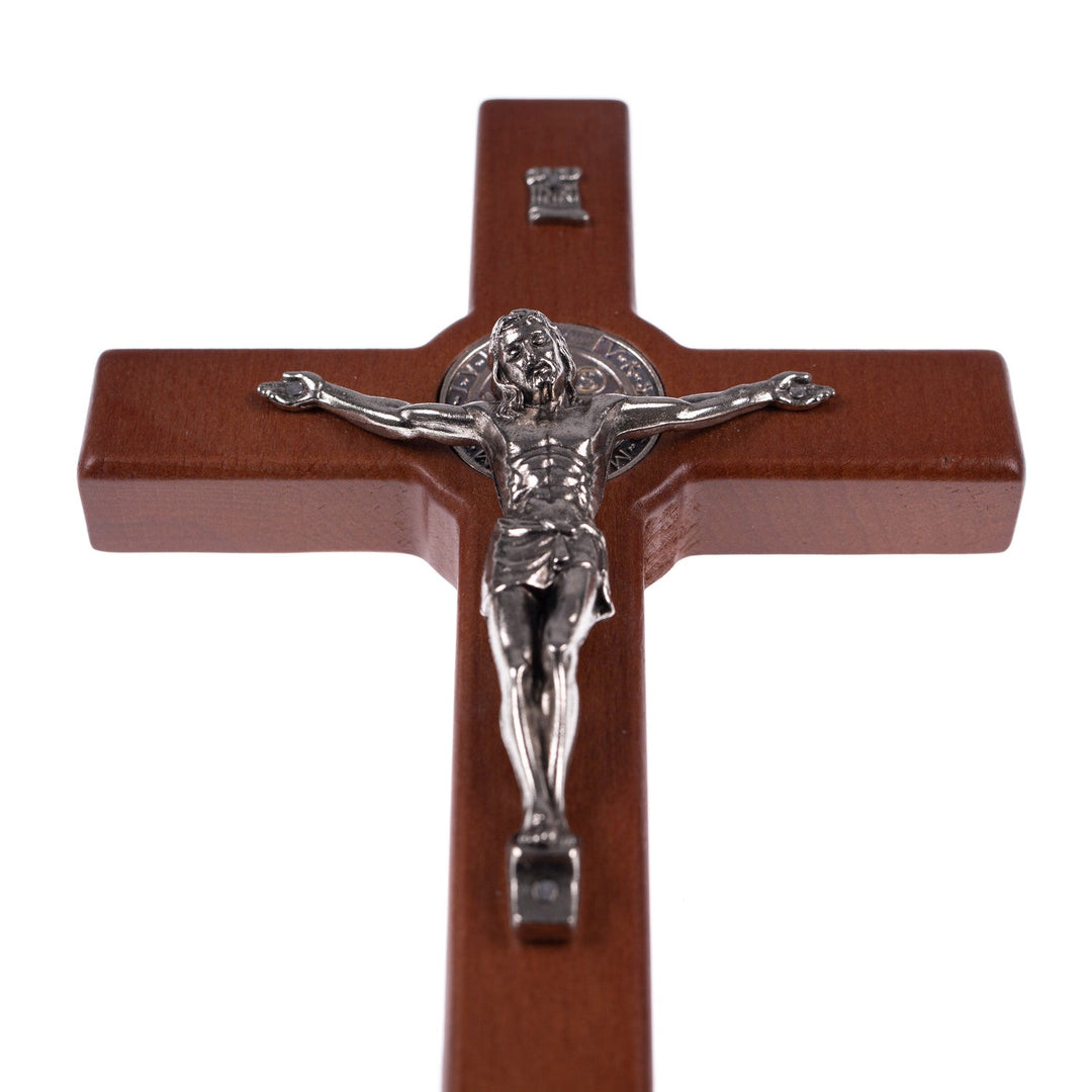 Trækrusifiks af St. Benedikt med passionshistorie, bronze, 18 x 10 x 1,8 cm
