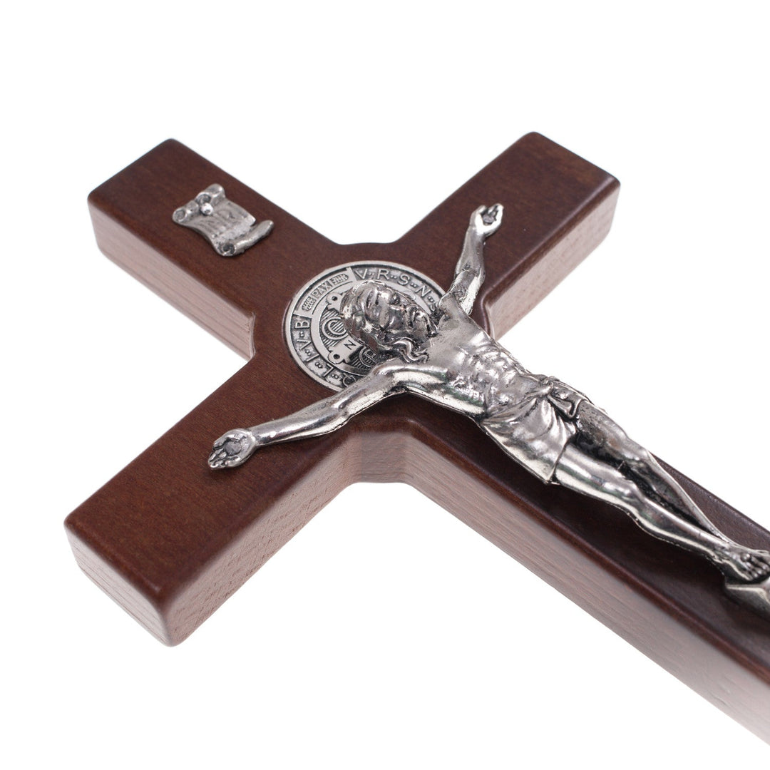 Trækrusifiks af St. Benedikt med passionshistorie, bronze, 22 x 12 x 1,8 cm