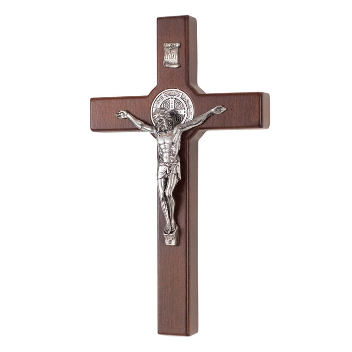Trækrusifiks af St. Benedikt med passionshistorie, bronze, 22 x 12 x 1,8 cm