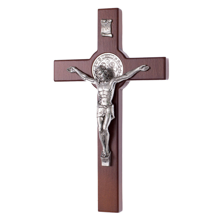 Trækrusifiks af St. Benedikt med passionshistorie, bronze, 28 x 16 x 1,8 cm