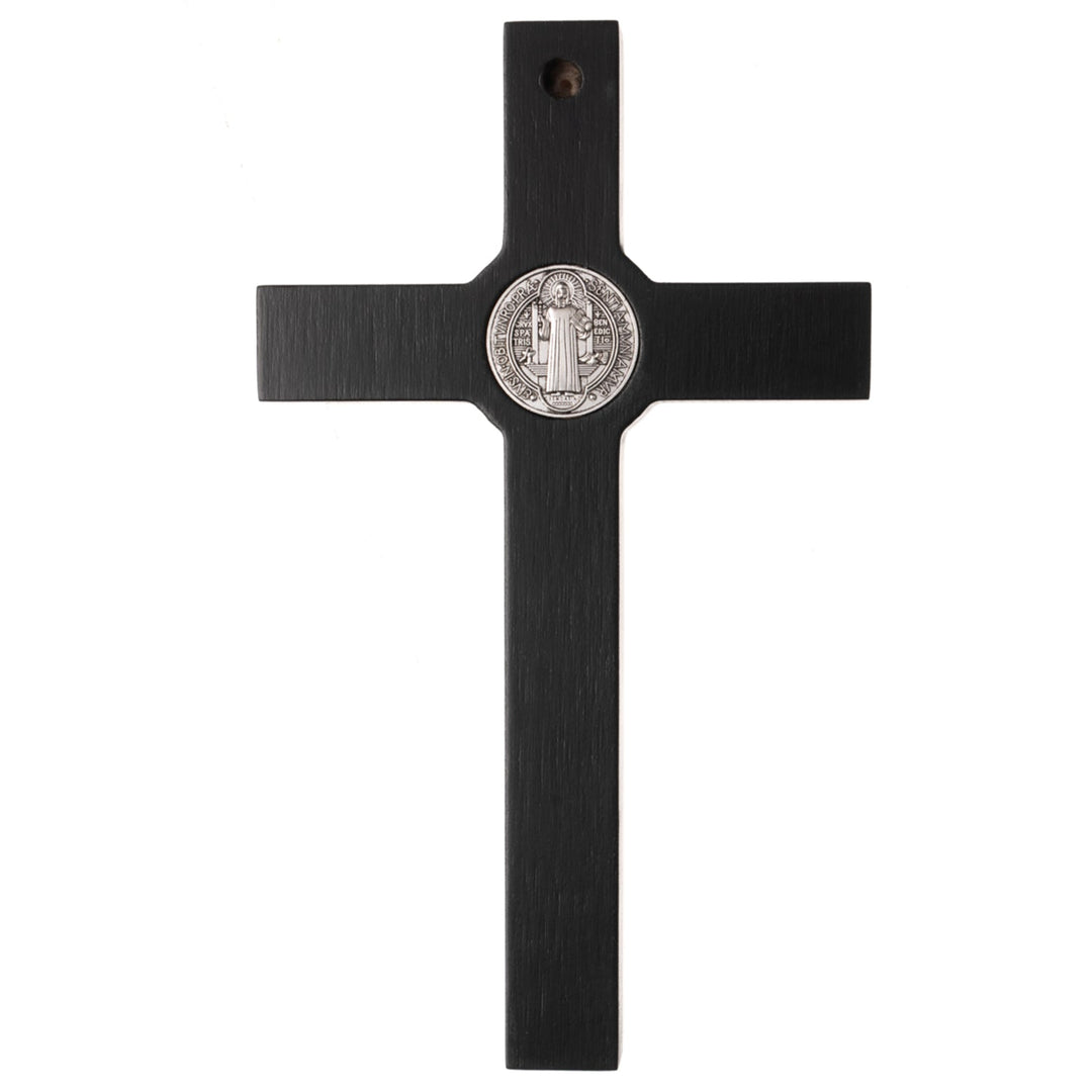 Trækrusifiks af St. Benedikt med lidelseshistorie, sort, 28 x 16 x 1,8 cm