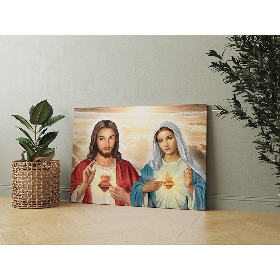 Lærredstryk Jesu hjerte Marias hjerte 60x90 cm – Euroelectronics DK