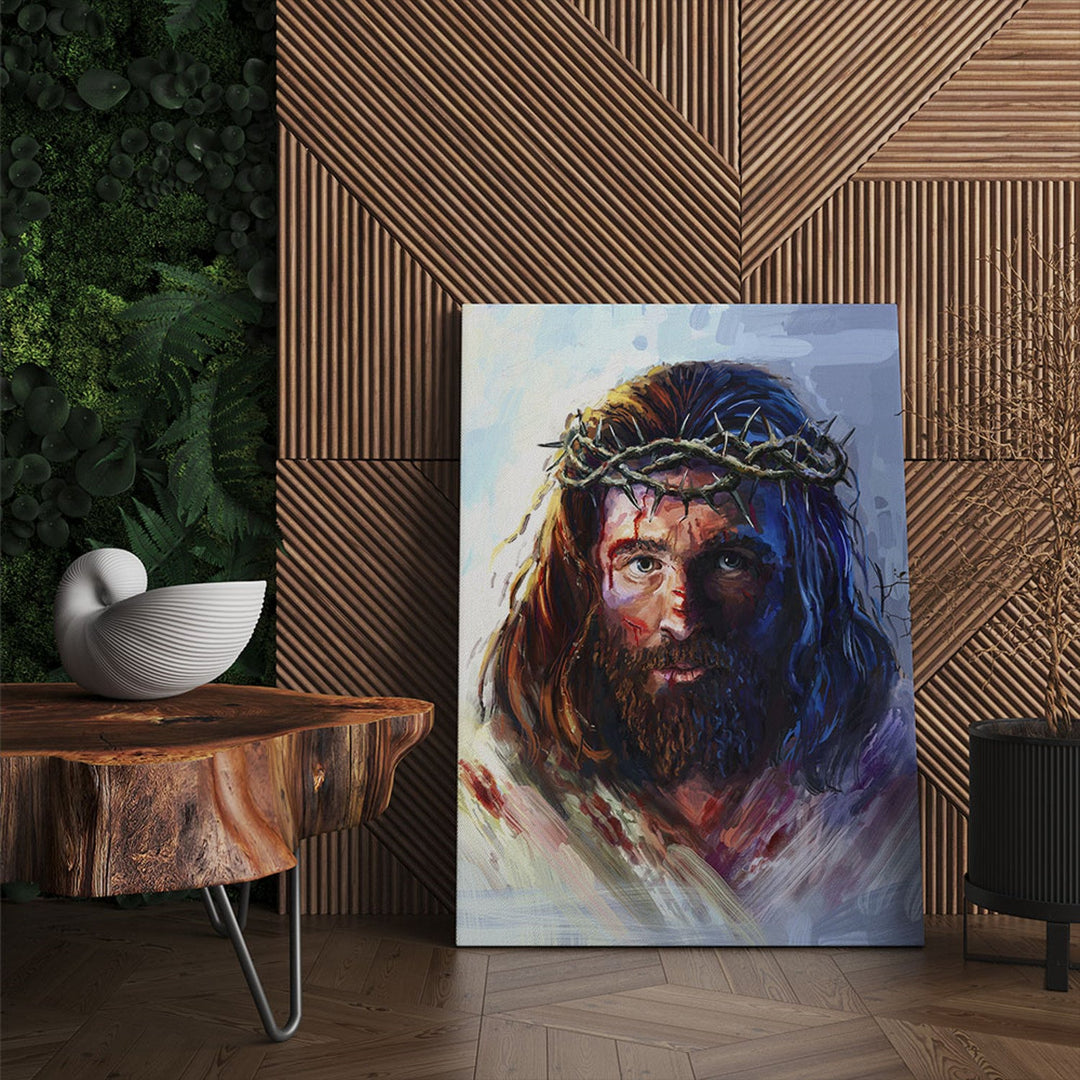 Lærredstryk Jesus Kristus med tornekrone 60x90cm