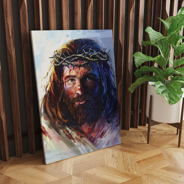 Lærredstryk Jesus Kristus med tornekrone 60x90cm