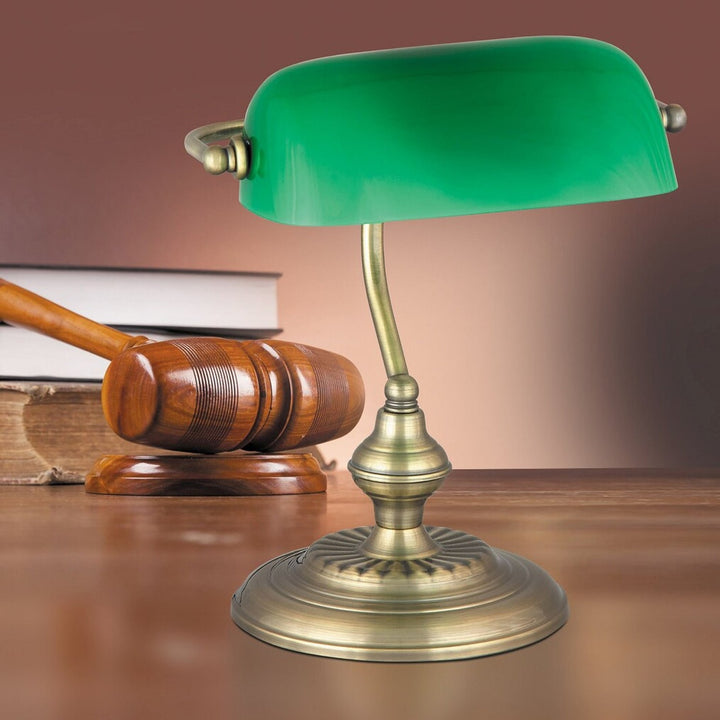 RABALUX BANK 4038 bordlampe i metal med grøn glasskærm