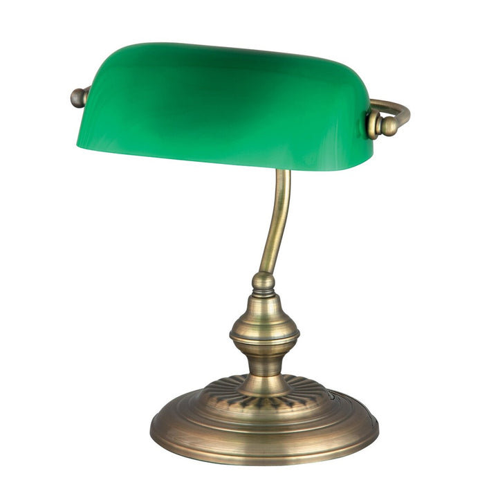 RABALUX BANK 4038 bordlampe i metal med grøn glasskærm