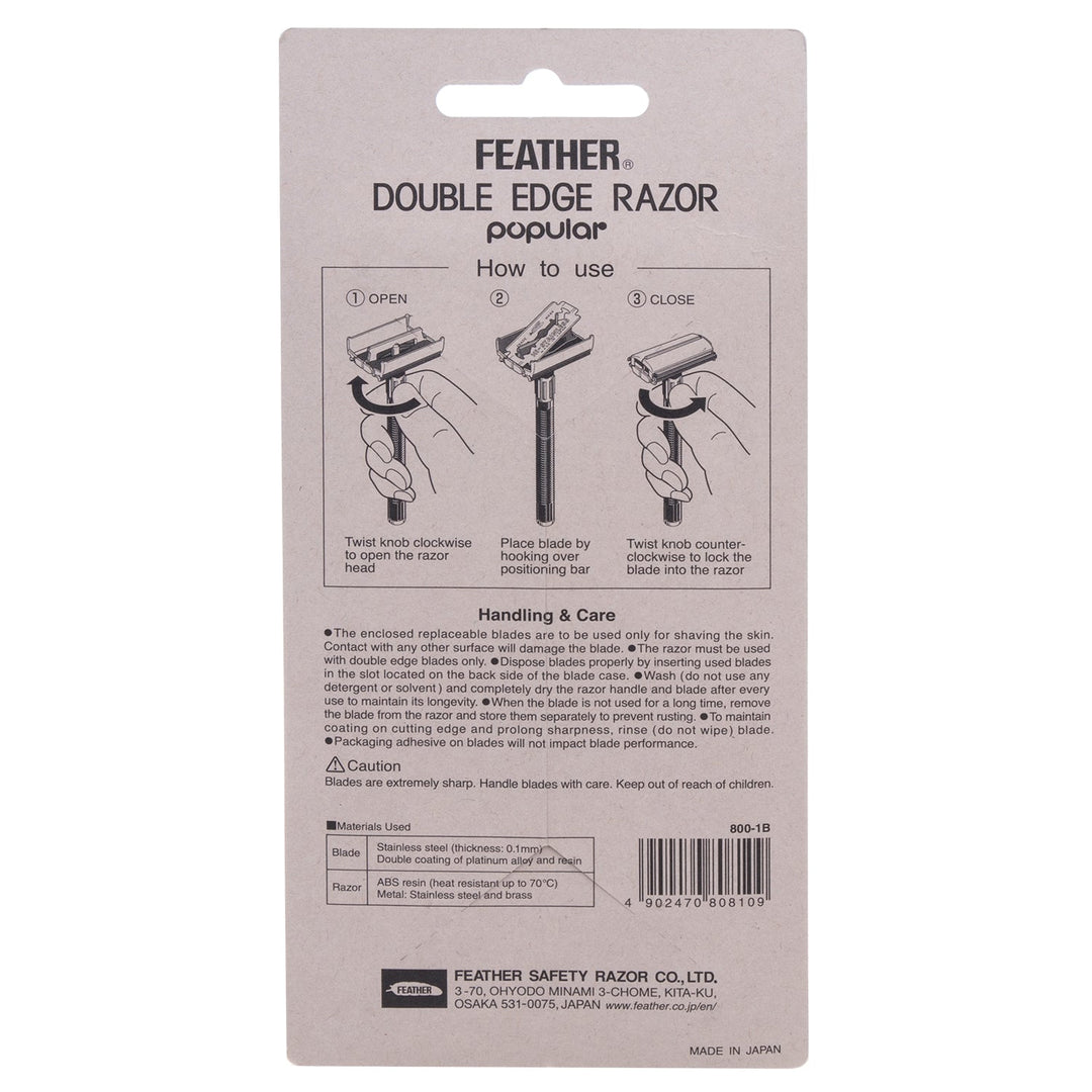 Feather 800-1B barbermaskine i rustfrit stål til barberblade. Nem at bruge og rengøre. Kan åbnes som en sommerfugl.