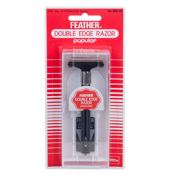 Feather 800-1B barbermaskine i rustfrit stål til barberblade. Nem at bruge og rengøre. Kan åbnes som en sommerfugl.