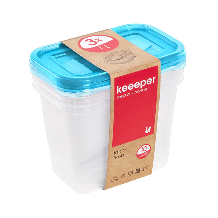 Sæt med beholdere til opbevaring af fødevarer 3 x 1 l Keeeper Fredo Fresh