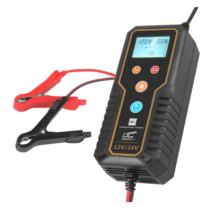 Bilbatterioplader LTC 12V/24V 15A. Egnet til forskellige typer batterier fra 2 til 150 Ah. Letlæseligt display og moderne mikroprocessor.