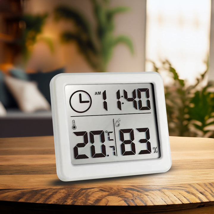 Termometer/hygrometer med urfunktion, GreenBlue, hvid, GB384W