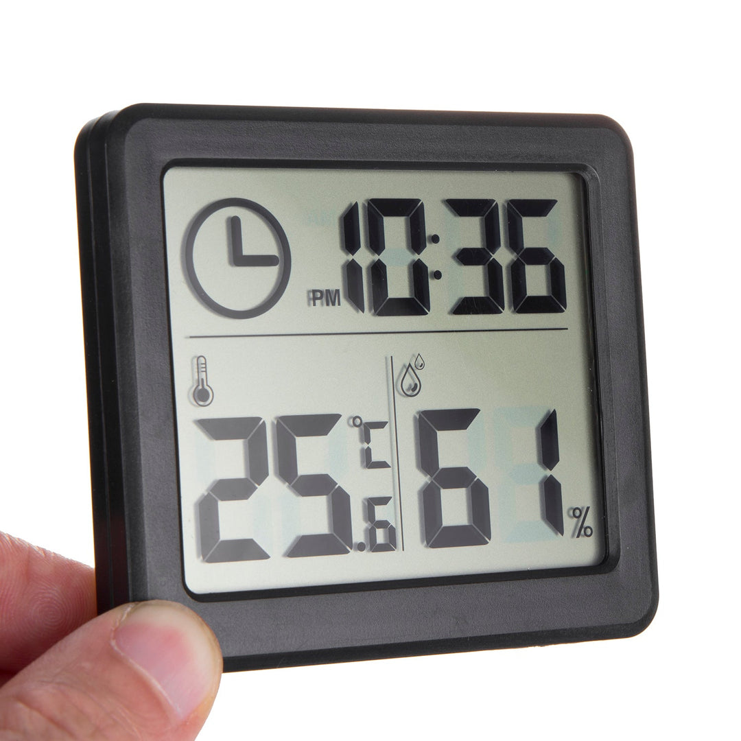 Termometer/hygrometer med urfunktion, GreenBlue, sort, GB384B