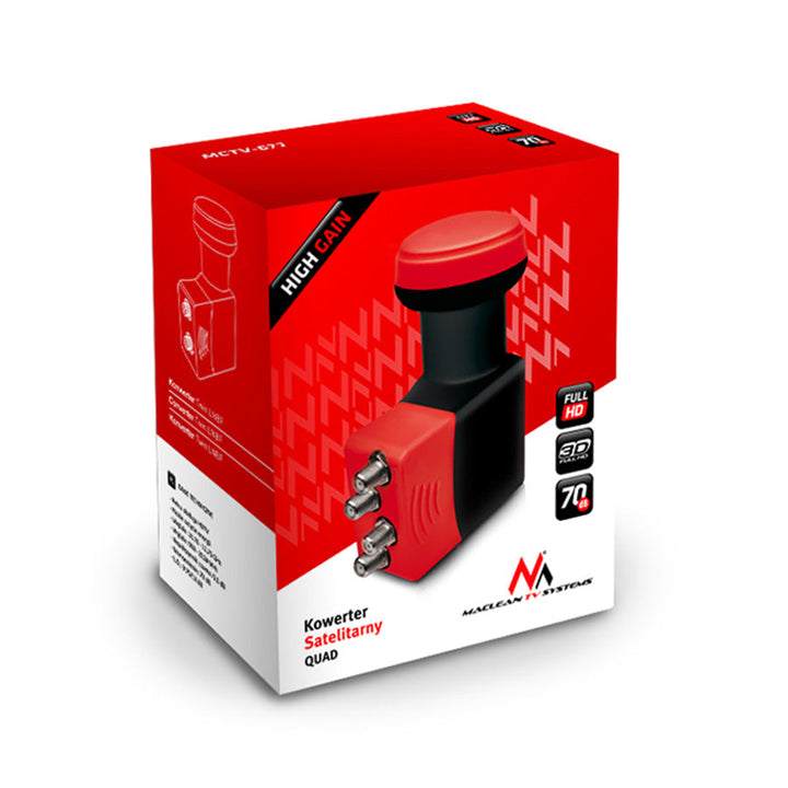 Maclean satellitkonverter, LNB, Quad, High Gain, + 4x F-stik, MCTV-671