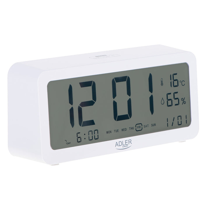 Adler batteridrevet vækkeur, hvid, AD1195w med baggrundsbelysning