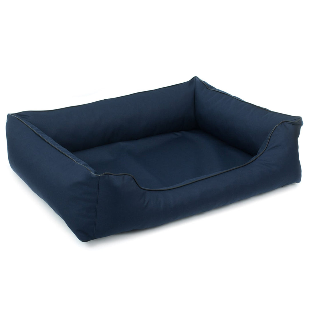 Hundeseng Sofa Valencia Orthopedic i farven marineblå med sort finish 65x50 cm